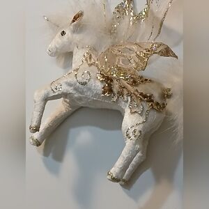 Katherines Collection Retired WhitE And Gold HANGING unicorn Ornament 5 1/2" EUC